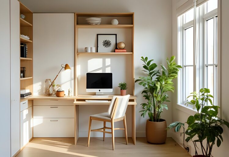 Small space design: fold-out desk for a small home office.