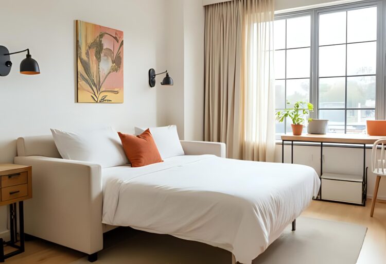 Best space saving ideas for tiny homes using a Murphy bed.